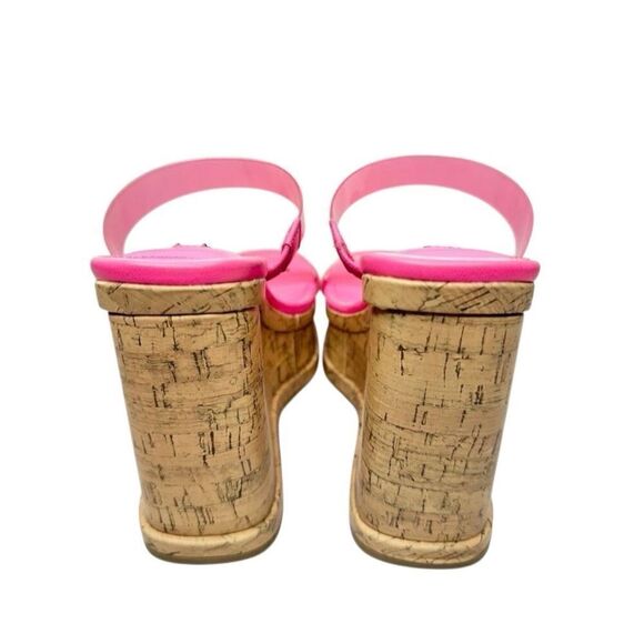 Nine West Sandals Size 6 Pink Open Toe Double Strap Slip On Platform Wedges - Picture 3 of 9
